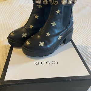 Gucci Black Boots with Gold Embroidery